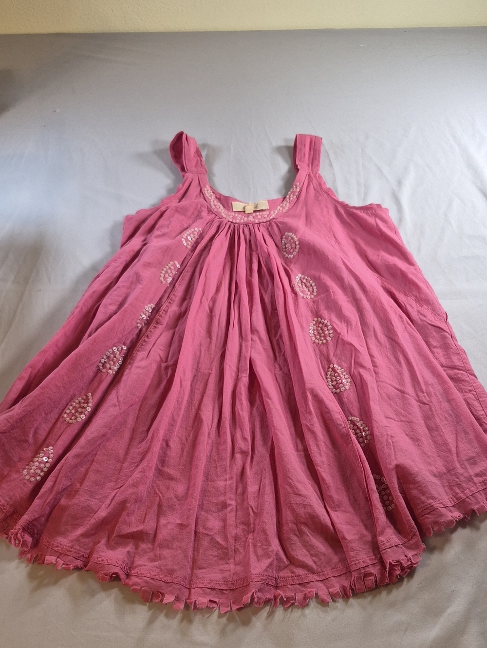 Girls' Pink Sleeveless Embroidered Swing Tank Top